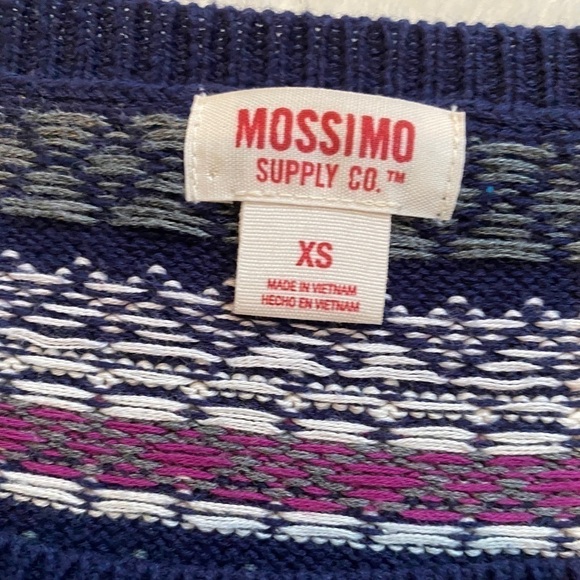 Mossimo Blue Geometric Striped Fitted Knit Cotton Pullover Sweater Women's Sz XS - Picture 2 of 6